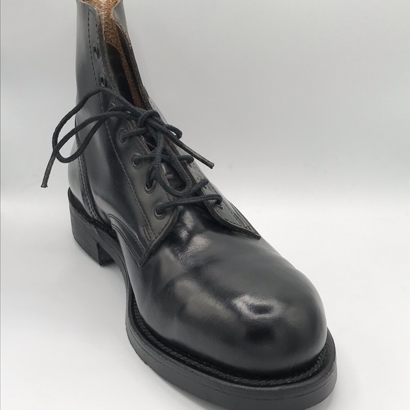 NWOT Unisex Black Leather Steel Toe Army Boots - Picture 4 of 9